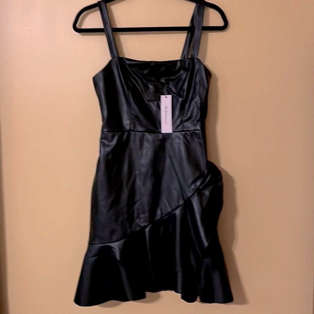 BCBGENERATION Ruffle Hem Faux Leather Dress (Machine Washable!)